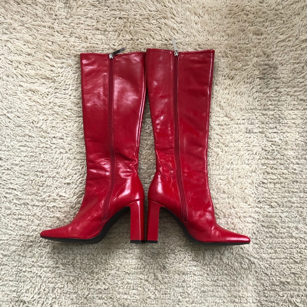RED KNEE HIGH BOOTS